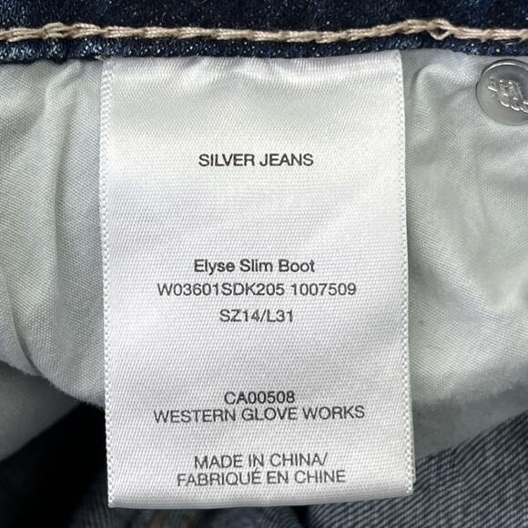 Silver Jeans Elyse Slim Boot Women’s Size 14/31 Blue Stretch Distressed Denim - Picture 3 of 16